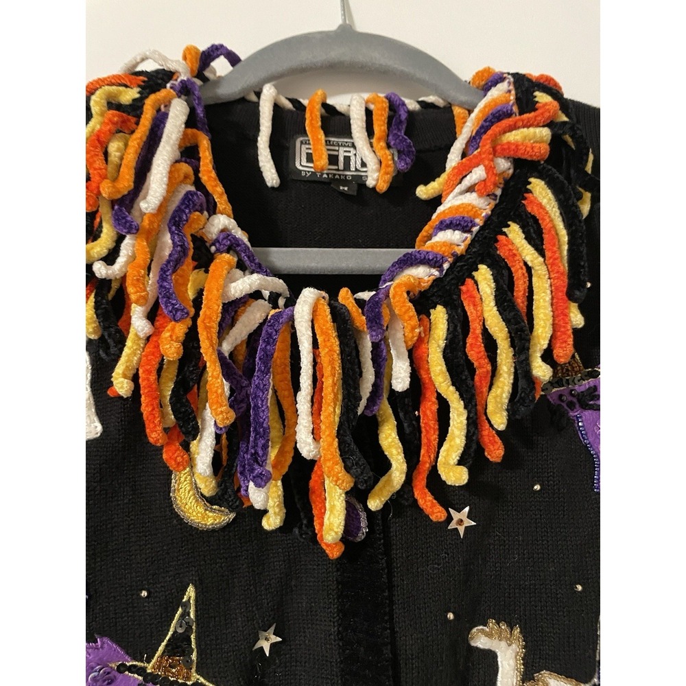 VTG BEREK 2 by TAKAKO SAKON Halloween Cardigan Medium Black Cat Witch's Hat - Picture 8 of 13
